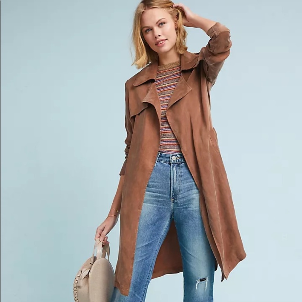 Anthropologie Moth Carrie Trench Coat Size Medium Mocha Brown